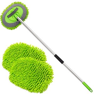 anngrowy 62" Microfiber Car Wash Brush Mop Kit Mitt Sponge with Long Handle Car Cleaning Supplies Kit Duster Washing Car Tools Accessories, 1 Chenille Scratch-Free Replacement Head Aluminum Alloy Pole